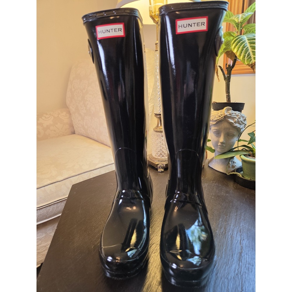 Hunter Original Womens Tall Rain Boots Black Gloss Rubber WP Wellies 11 NEW $190 - Picture 1 of 9